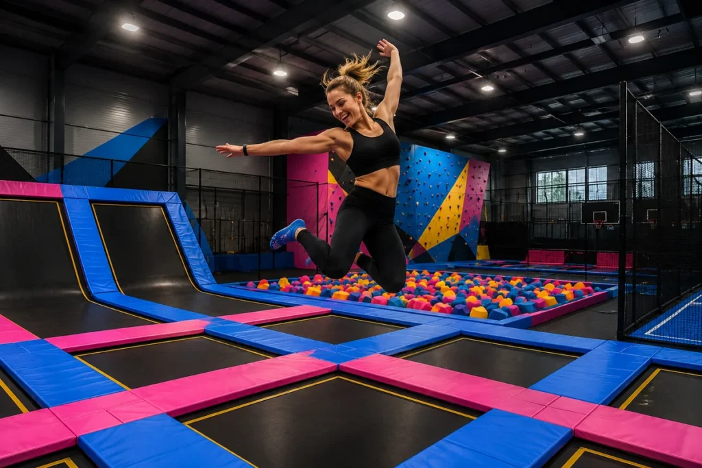 Parc de trampolines dynamique en couleurs vives