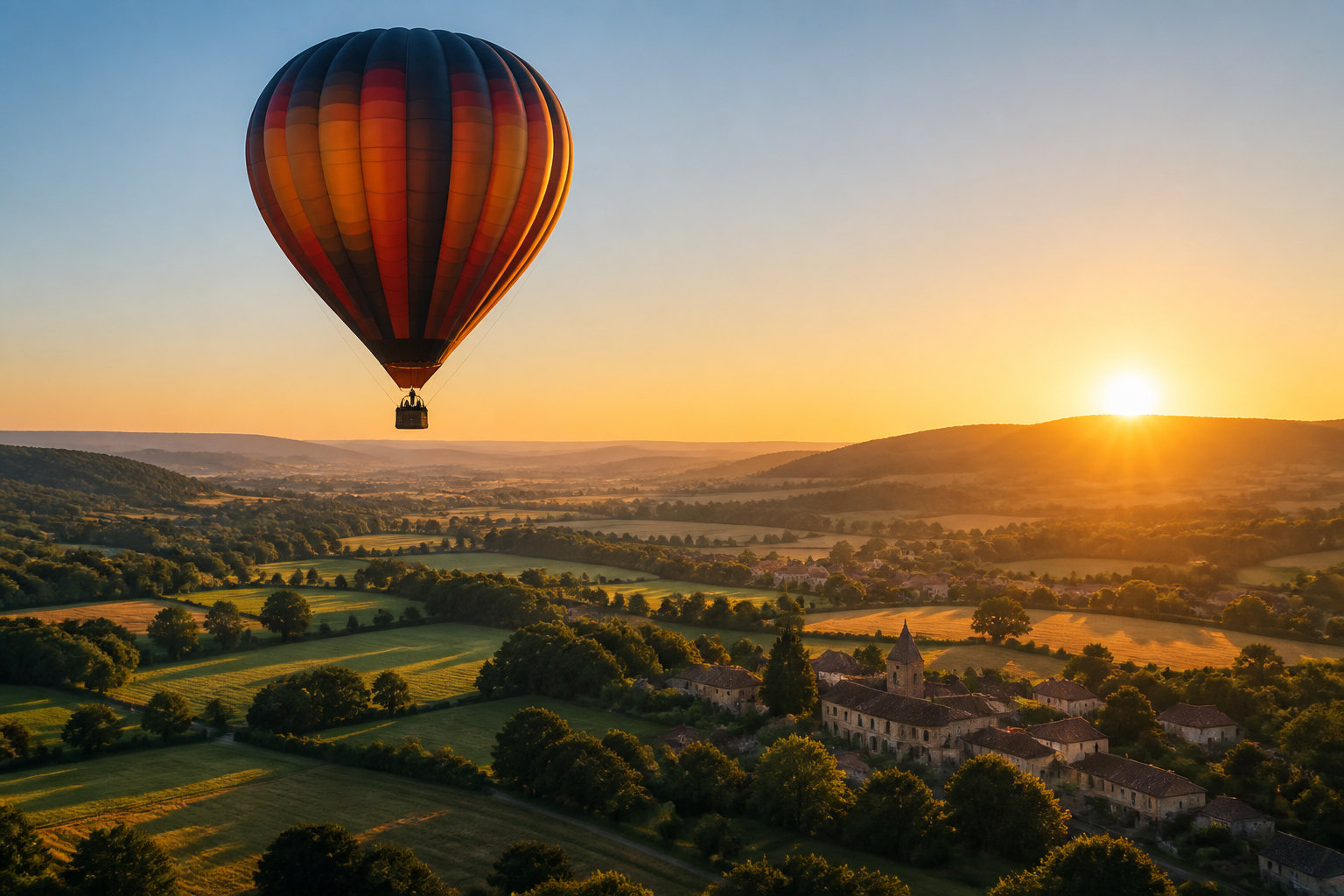 Admirer les paysages depuis une montgolfière à l'aube