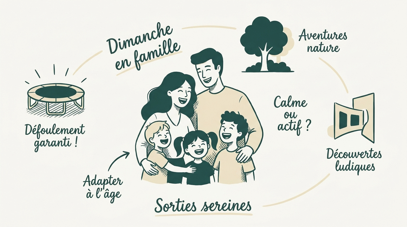Une famille souriante profite d'une sortie en plein air le dimanche