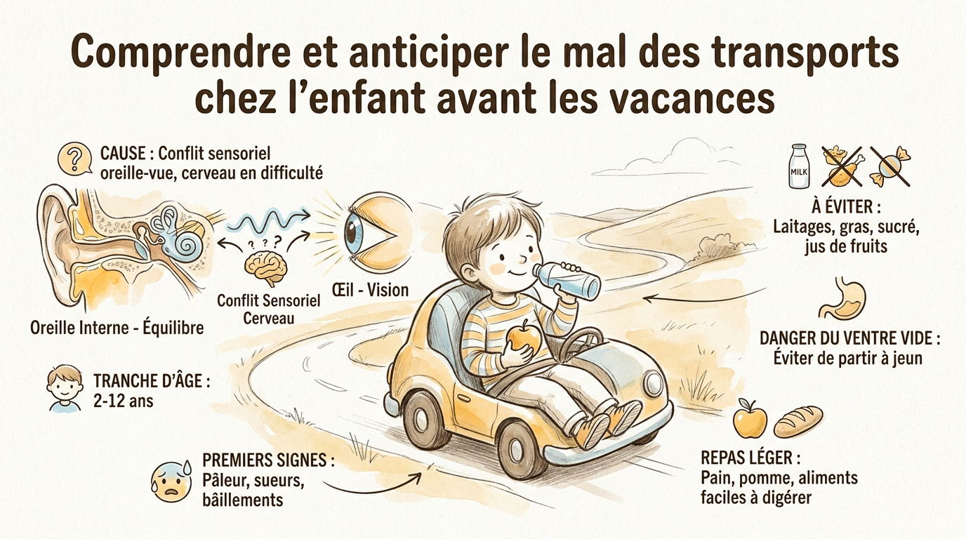 Enfant malade en voiture regardant par la fenêtre pour éviter la nausée
