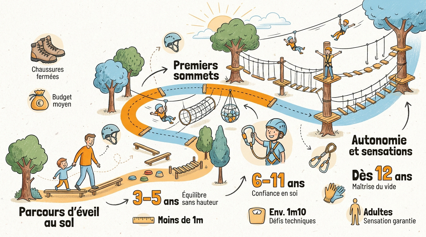 Évolution des parcours accrobranche selon l'âge et la taille de l'enfant