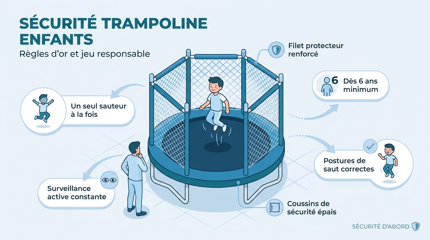 Enfants s'amusant sur un trampoline sécurisé