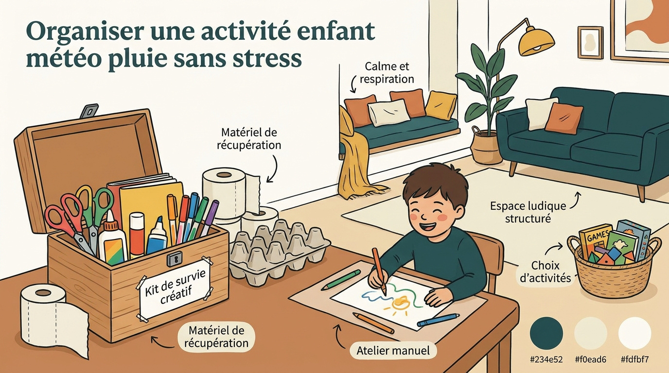 Enfants s'amusant à l'intérieur avec des activités créatives pendant la pluie