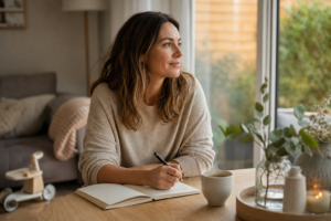 Planning familial posé sur une table avec notes simples pour répartir les tâches