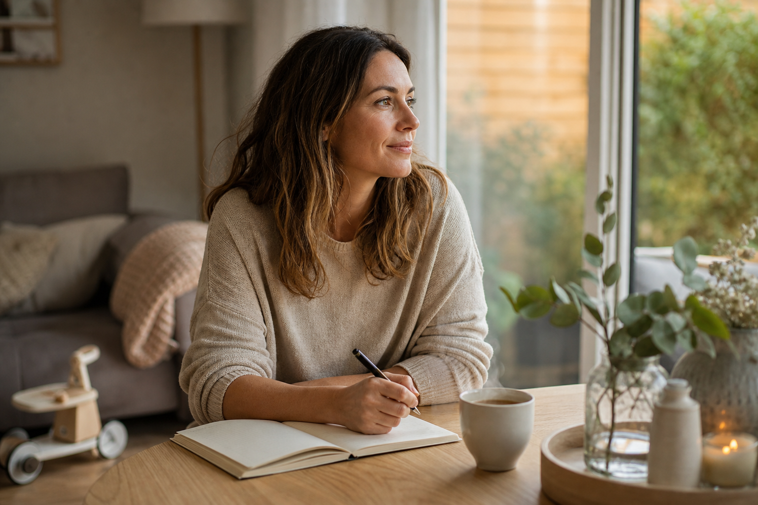 Planning familial posé sur une table avec notes simples pour répartir les tâches