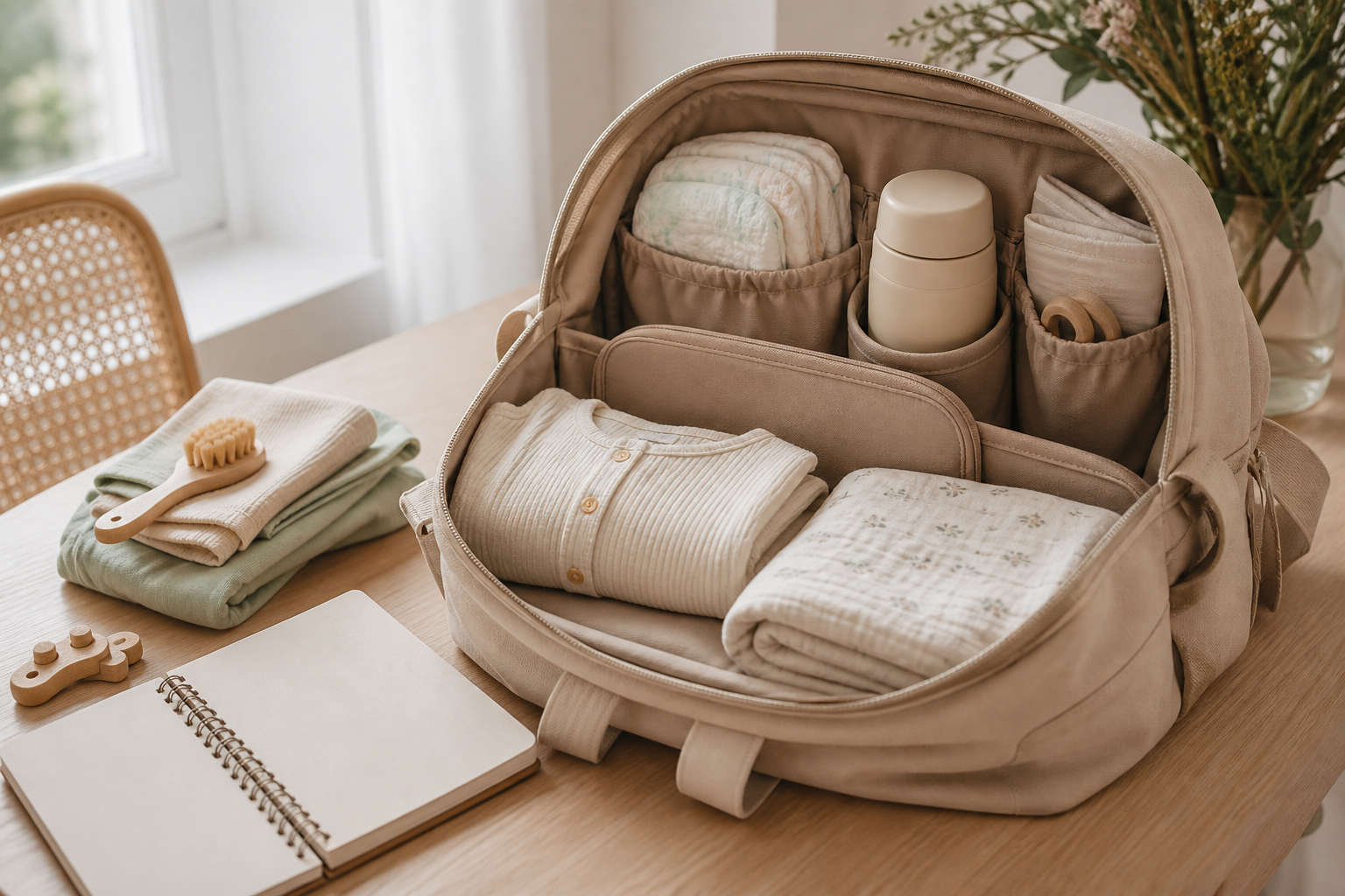 Sac de sortie bébé préparé avec affaires essentielles