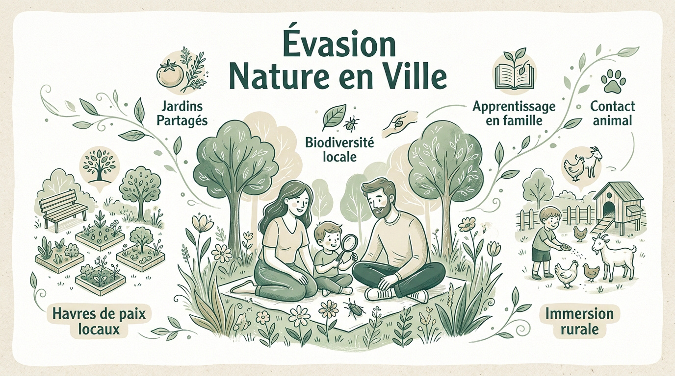 Famille profitant d'un parc arboré en plein centre-ville