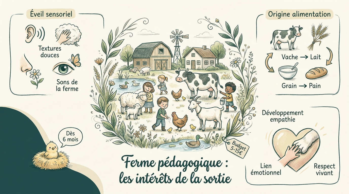 Enfants caressant des animaux dans une ferme pédagogique