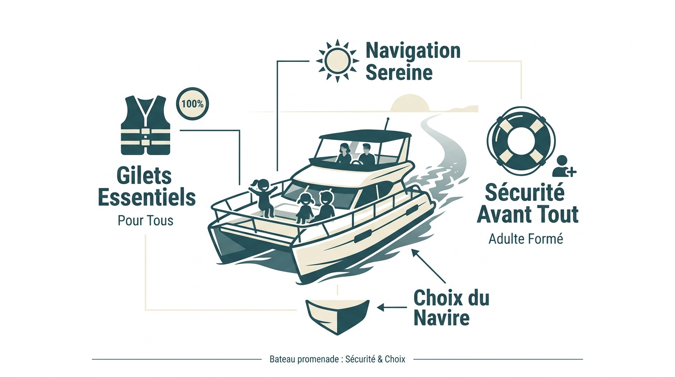 Infographie sur les règles de sécurité en bateau promenade avec des enfants