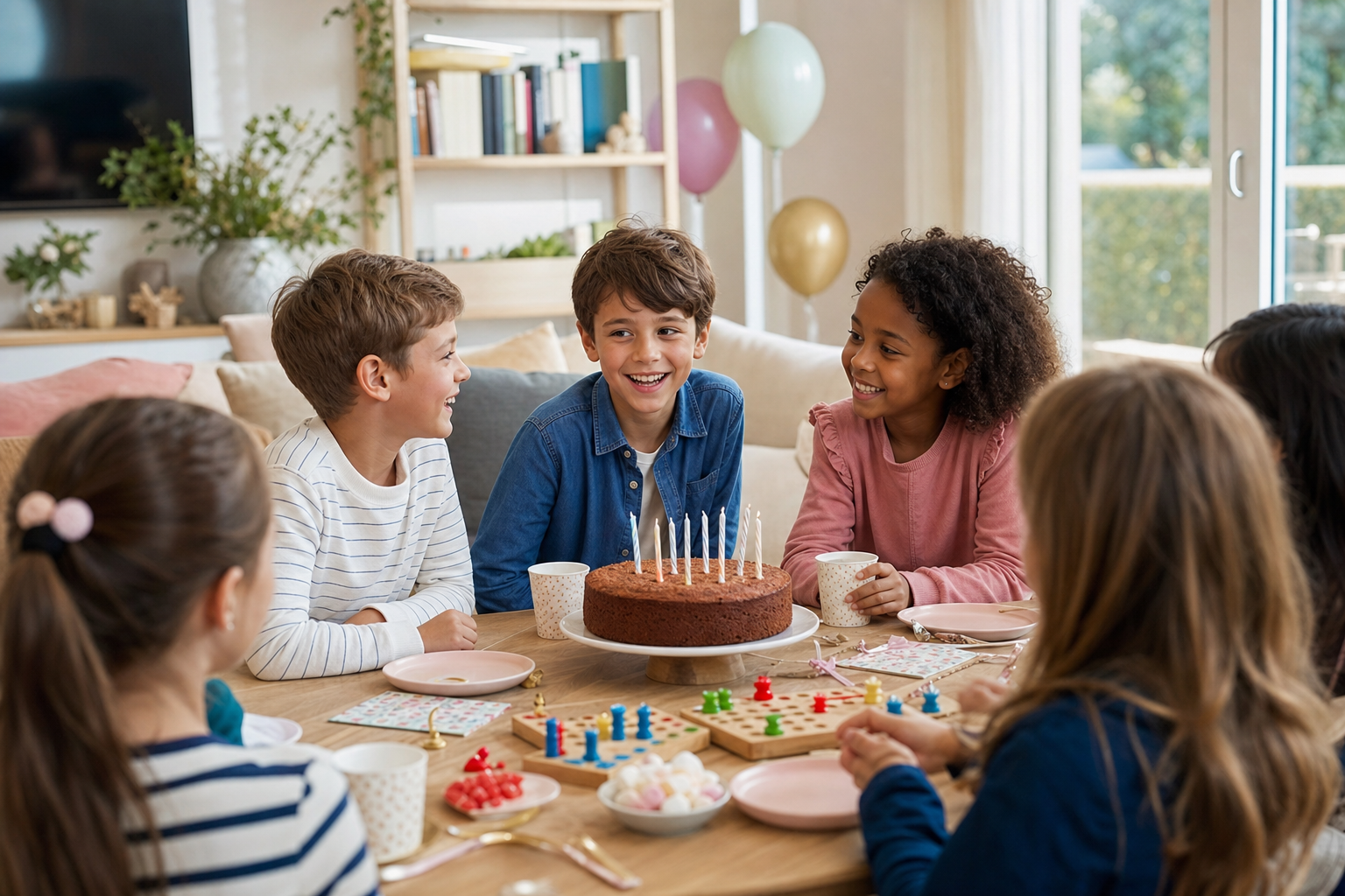 Enfants réunis autour d’un gâteau pour un anniversaire à la maison