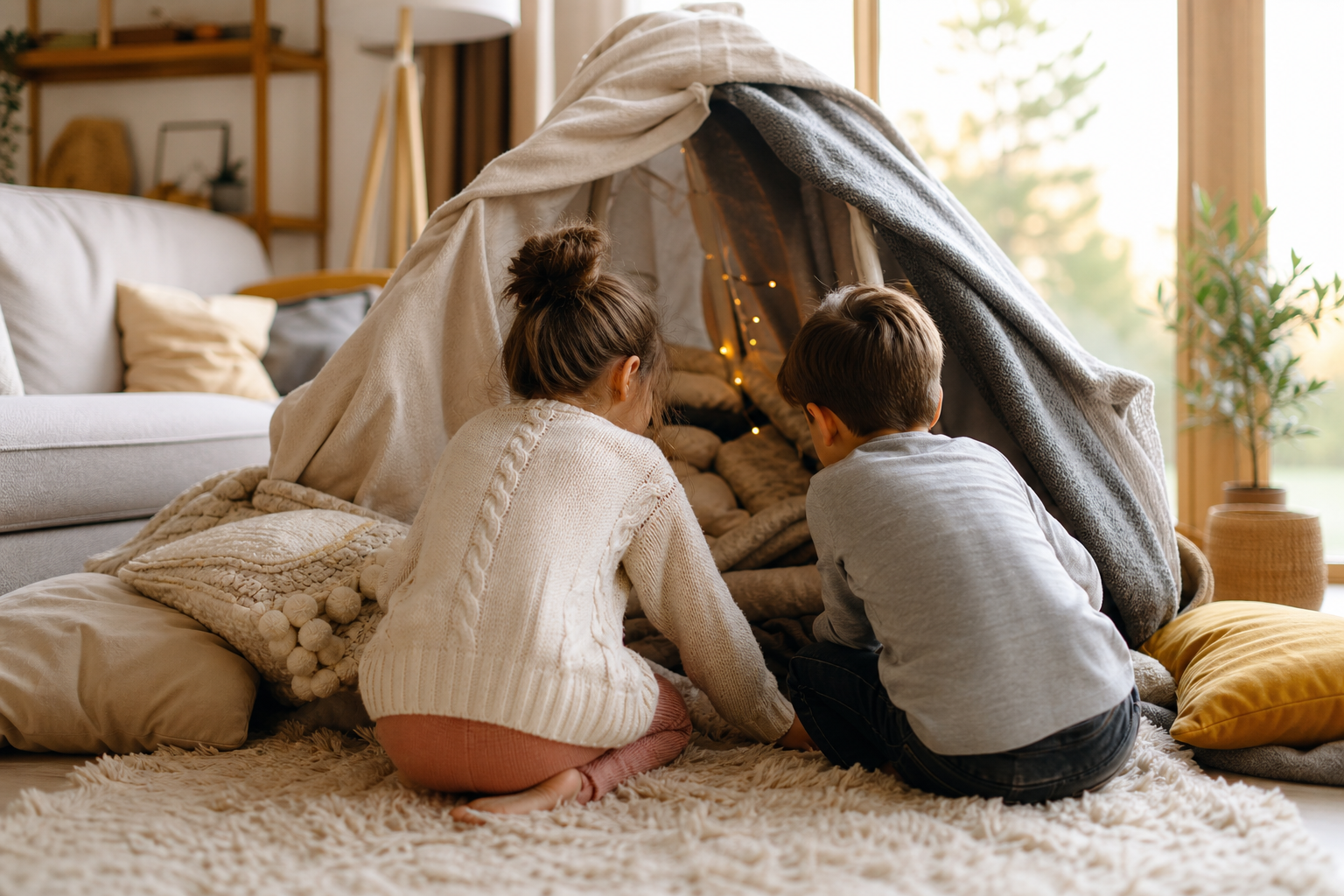Enfants complices jouant ensemble pour illustrer les liens fraternels
