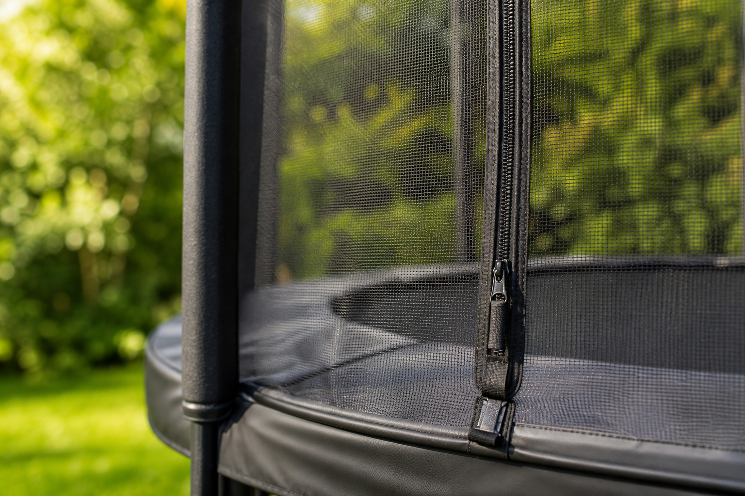 Filet de protection et fermeture sécurisée d un trampoline de jardin