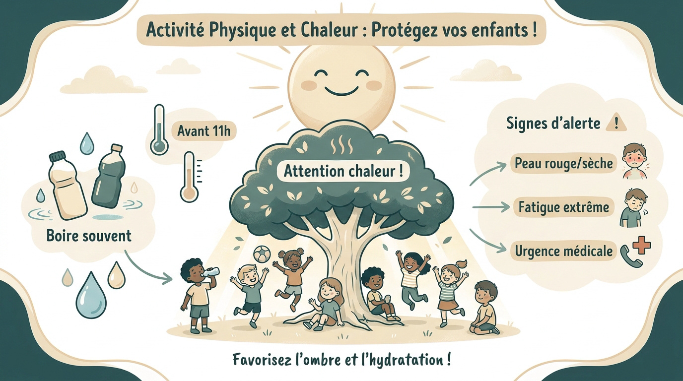 Enfant se protégeant du soleil et buvant de l'eau durant une activité physique