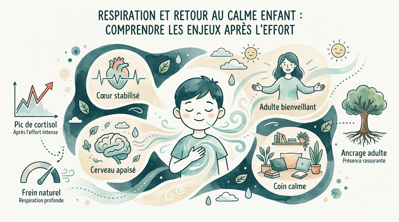 Enfant pratiquant un exercice de respiration calme après une activité intense