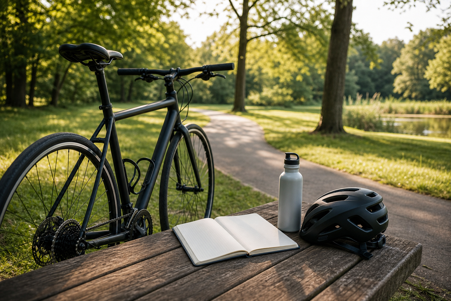 Vélo loisir avec casque gourde et carnet de progression