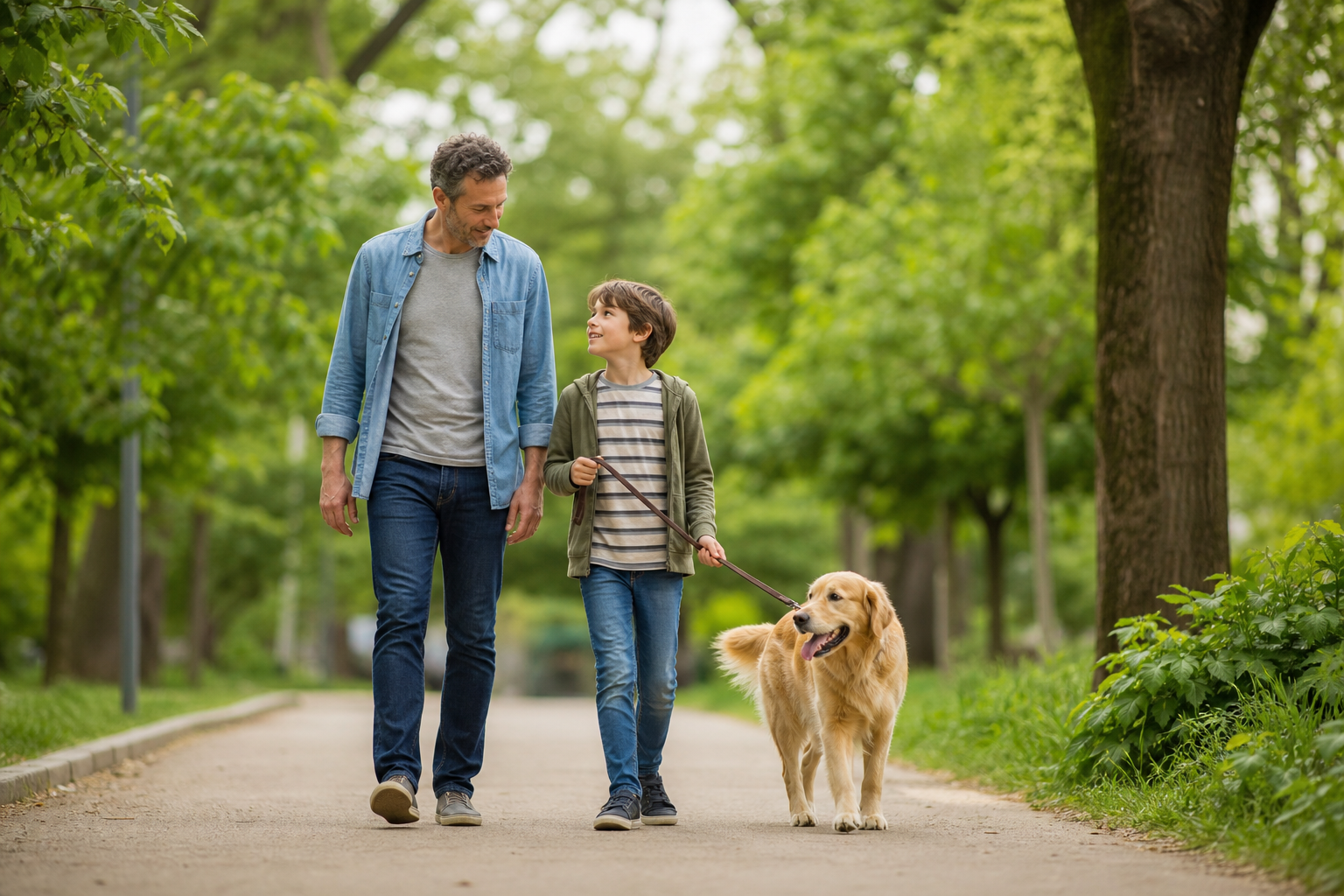 Enfant observant calmement un animal domestique avec un adulte à proximité