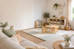 Coin jeu sécurisé sans pièce dédiée : salon & chambre