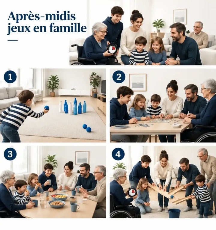 Illustration pour organiser des après-midis jeux en famille à la maison avec alternance des activités et des pauses